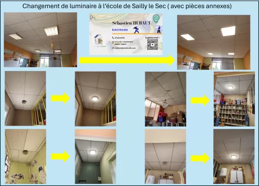 Pose de luminaire LED à l'école de Sailly le Sec, Amiens, SEB'ELEC
