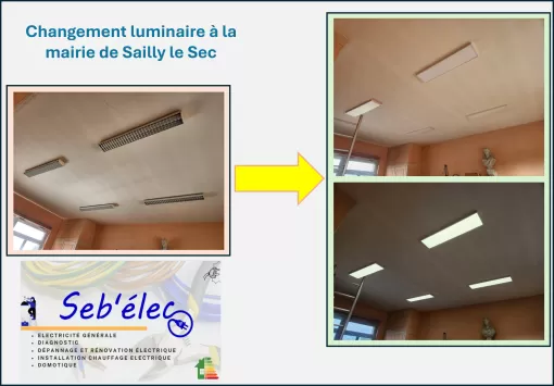 Changement de luminaires à LED dans la mairie de Sailly-le-Sec, Amiens, SEB'ELEC