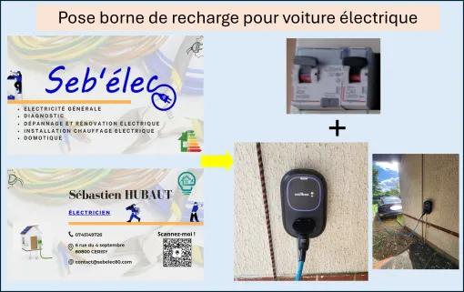 Pose d'une borne de recharge de véhicules électriques à Bertrancourt, Amiens, SEB'ELEC