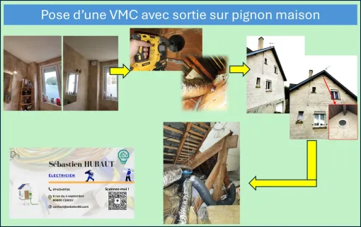 Pose d'une VMC hygroréglable avec sortie d'aération sur pignon maison, Amiens, SEB'ELEC