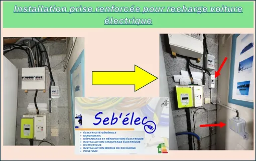 Pose d'une prise renforcée pour la recharge d'un véhicule électrique à Oresmaux, Amiens, SEB'ELEC