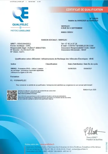 SEB'ELEC, entreprise certifiée pour la pose de bornes de recharge sur Amiens, Amiens, SEB'ELEC