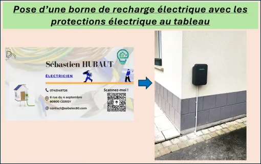 Pose d'une borne de recharge électrique de 7 kW à Corbie, Amiens, SEB'ELEC