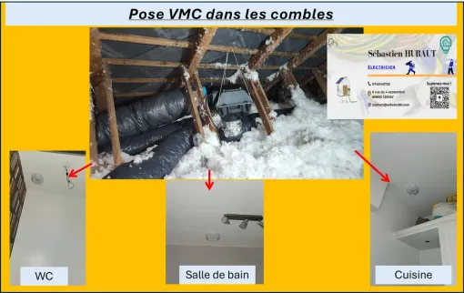 Pose d'une VMC dans les combles d'une habitation à Démuin, Amiens, SEB'ELEC