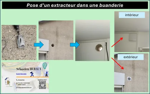 Pose d'un aérateur extracteur d'air dans une buanderie à Villers-Bretonneux, Amiens, SEB'ELEC