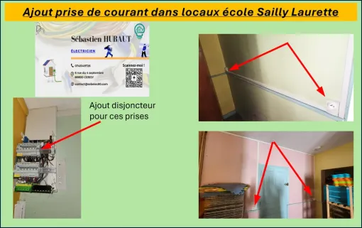 Ajout de prise de courant dans un local de l'école de Sailly Laurette, Amiens, SEB'ELEC